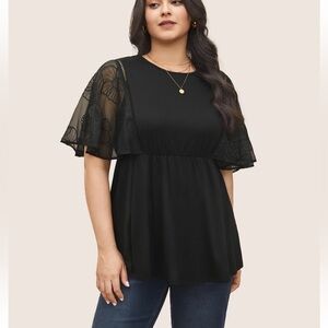 BloomChic Plus SIze 2XL Crochet Lace Mesh Cut Out Ruffle Sleeve Knit Top us18-20